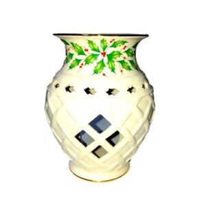 Lenox "Holiday" Porcelain Wax Melt Warmer - Festive Holly Motif Holly Ivy